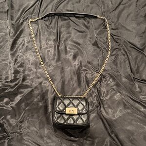 Kate Spade Black Quilted Mini Bag with Gold Chain
